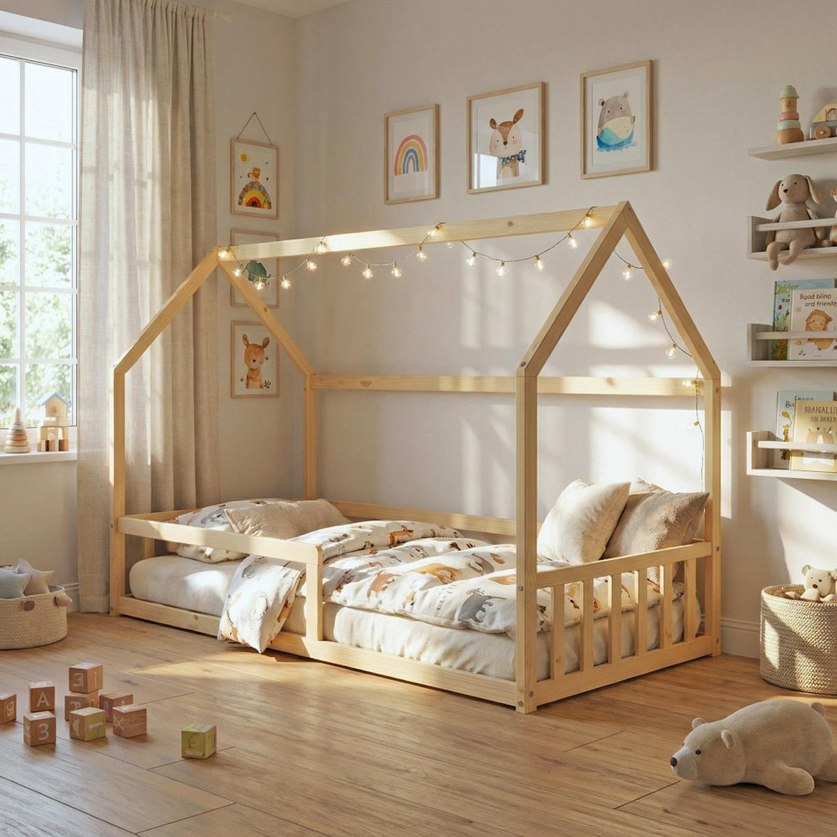HAUSBETT NEMO mit Lattenrost / Kinderbett 90x190 - Naturholz - Kieferfarben, Holz (90/190cm) - Weber Industries