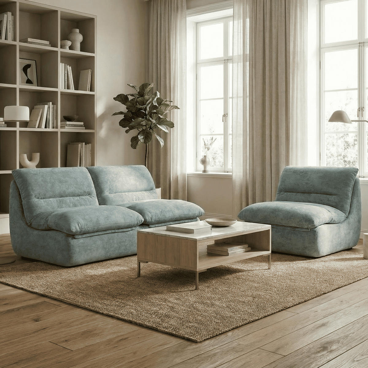 SITZGARNITUR Nuvia Sofa und Sessel Salbei und Salbei - Salbeigrün, Textil (160/73/100cm) - COCO Living