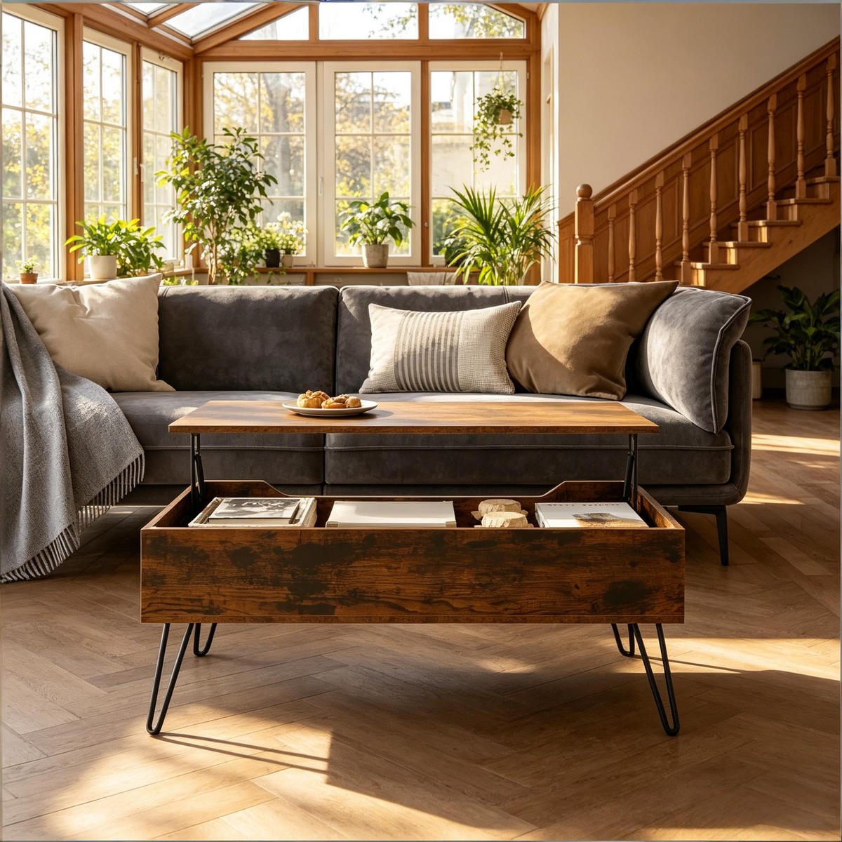 COUCHTISCH Rustikal Braun 95/50/40 cm - Wildeiche, Metall (50/95/40cm) - PANGIVO