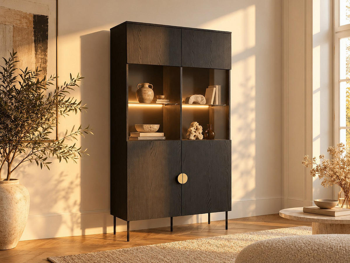 VITRINENSCHRANK - 106.6 cm x 40 cm - glas - schwarz Nataniel - Schwarz, Glas/Holz (106.6/187.6/40cm) - Vente-Unique
