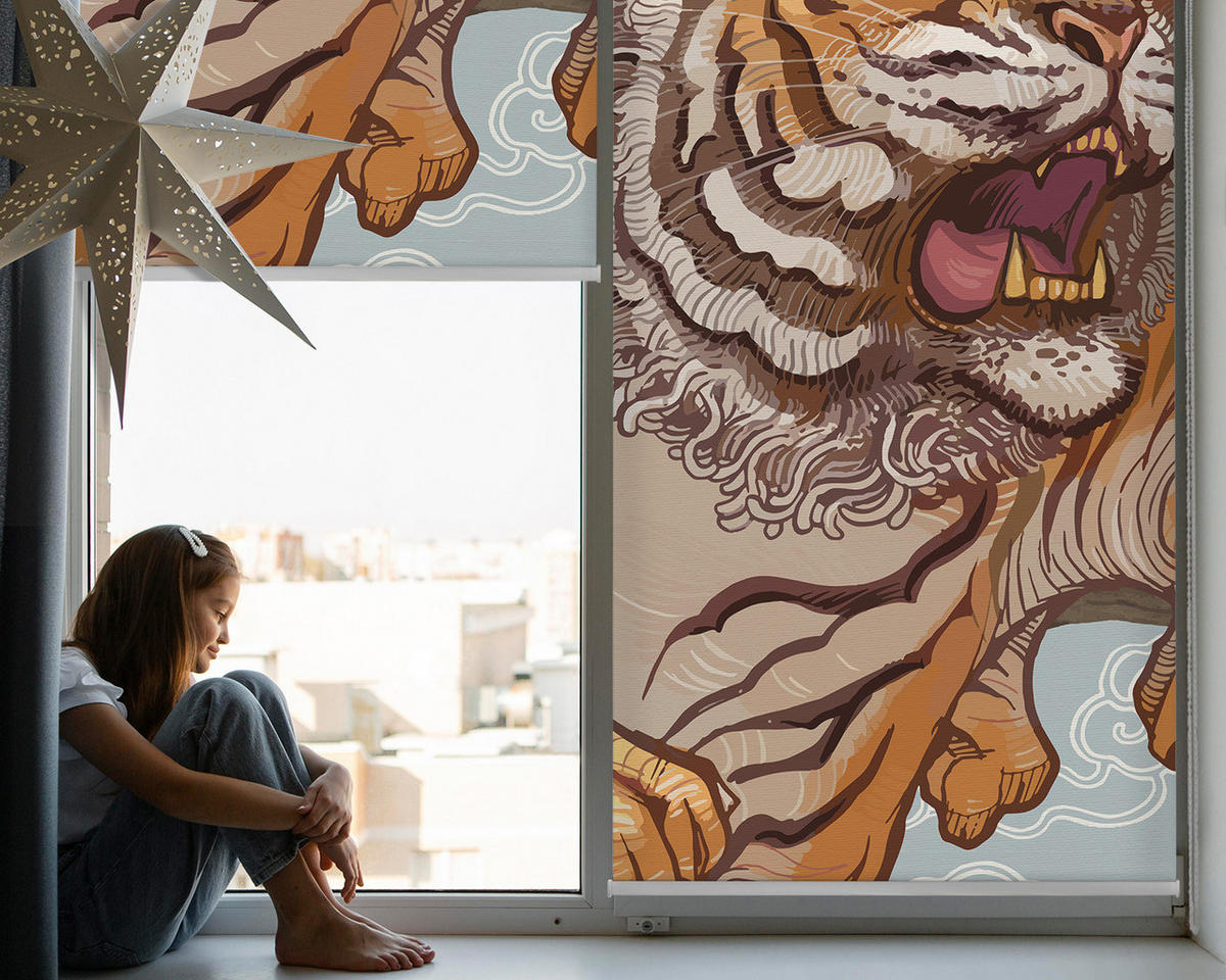 VNÚTORNÁ roleta - okenná roleta - roleta - 80x140 cm - Tiger v kvetoch - oranžová, plast (80/140/0.5cm) - TULUP