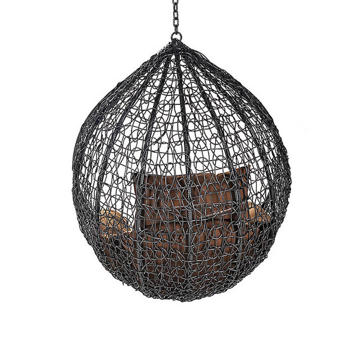 HÄNGESESSEL CIELO - Braun, Korb + Kissen - Grau, Kunststoff (100/123/80cm) - Home Deluxe
