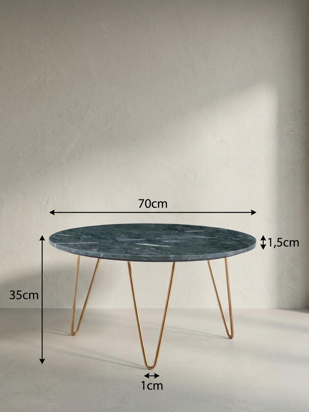COUCHTISCH Grün Marmor Dreibein Design 70x70x35 cm, Rund Modern Gold Metall - Goldfarben/Grün, Metall (70/70/35cm) - KADIMA DESIGN