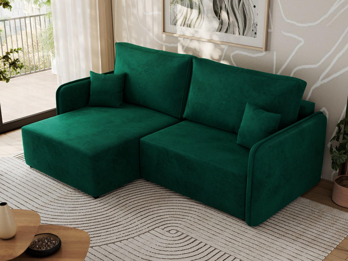 ECKSCHLAFSOFA MESTO L Dunkelgrün Velvet - links - Dunkelgrün/Schwarz, Kunststoff/Textil (227/147cm) - MKS