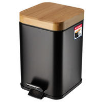 PAPIERKORB mit Bambusdeckel 3L, schwarz - Schwarz, Metall (16/21cm) - KADAX