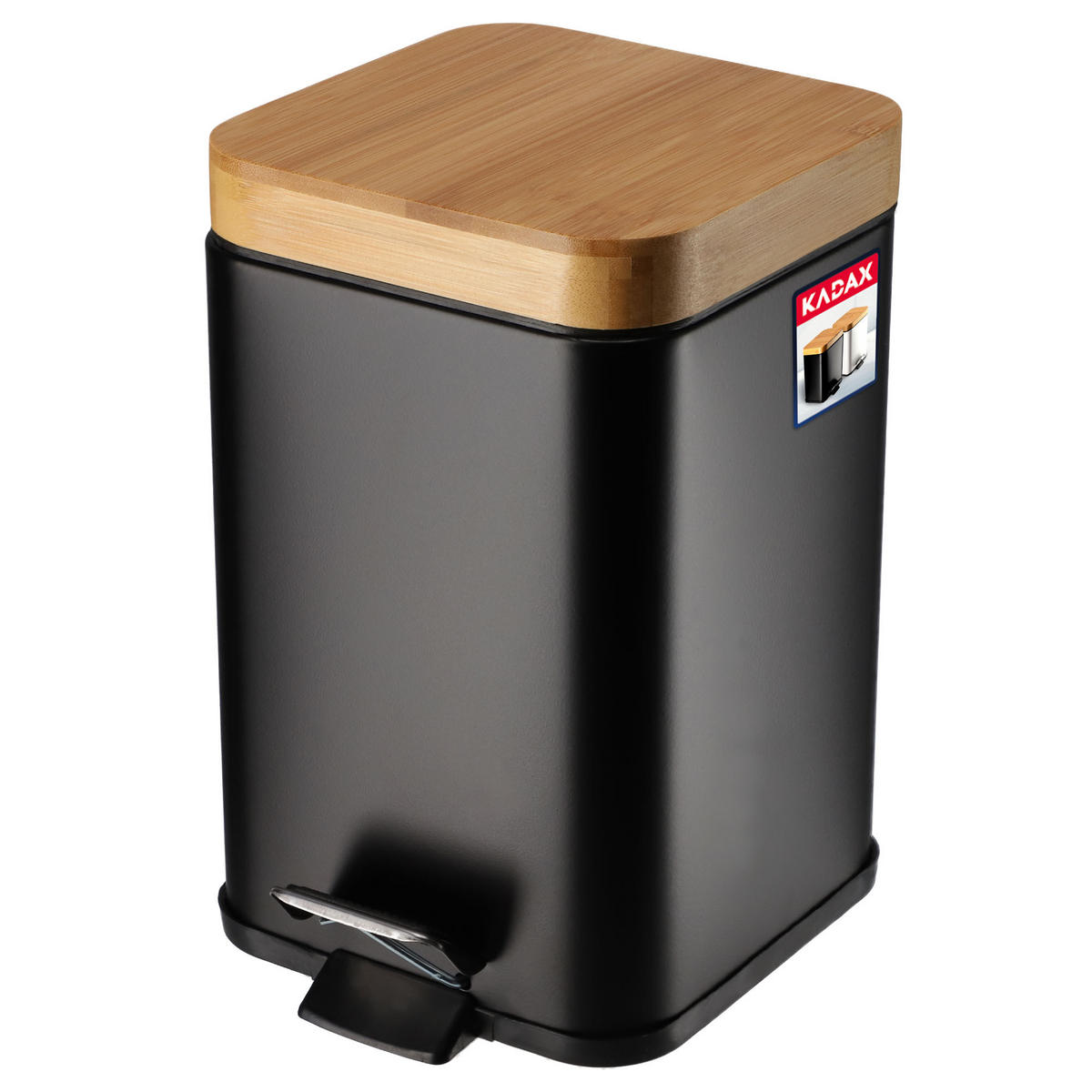 PAPIERKORB mit Bambusdeckel 3L, schwarz - Schwarz, Metall (16/21cm) - KADAX