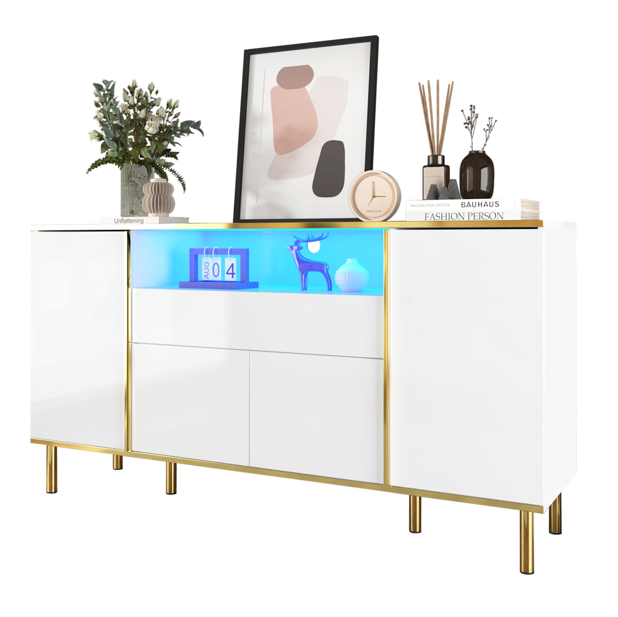 SIDEBOARD 150/40/80 cm aus MDF und Spanplatte mit LED-Beleuchtung Weiß - Weiß, Holzwerkstoff (150/80/40cm) - Modenvie