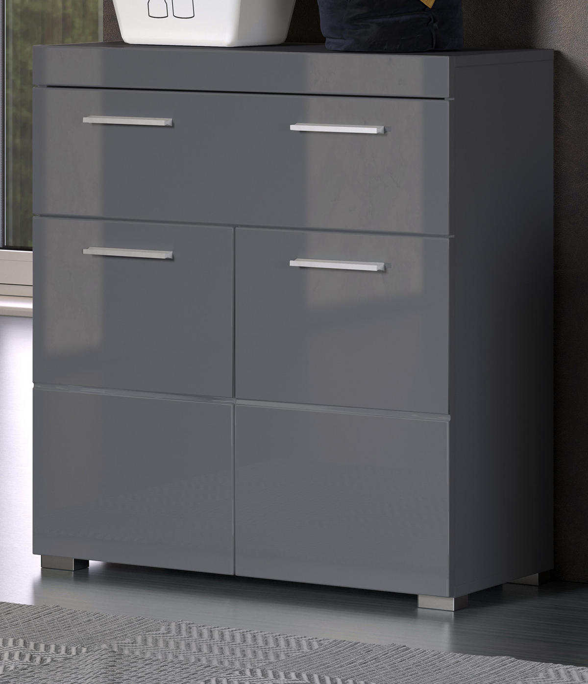 BADKOMMODE grau Hochglanz 73 x 79 cm, Badzimmer Kommode mit viel Stauraum - Grau, Holzwerkstoff/Kunststoff (73/79/31cm) - Top.Furn