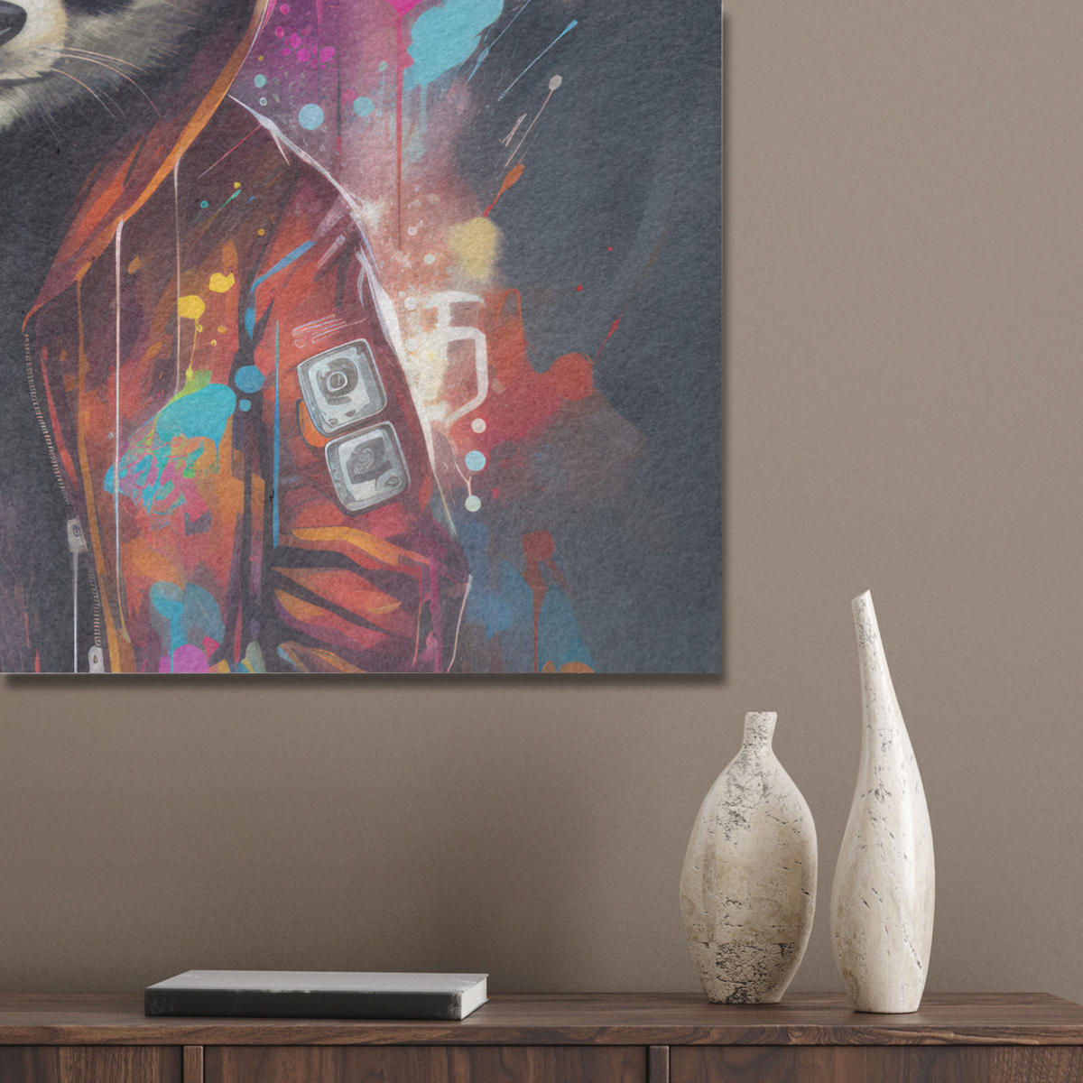 AKUSTIKPANEEL Panda - Jacke - Graffiti - Orange 80x60 cm - Orange, Textil (80/0.9/60cm) - MuchoWow