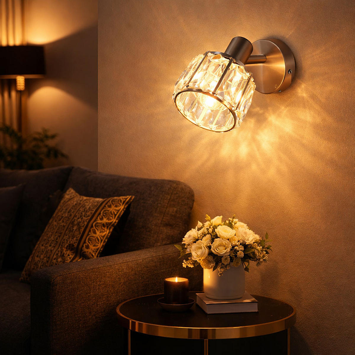 WANDLEUCHTE KRIS Silber Kristalloptik - Silberfarben, Glas (9.2/12.5/16cm) - Globo Lighting