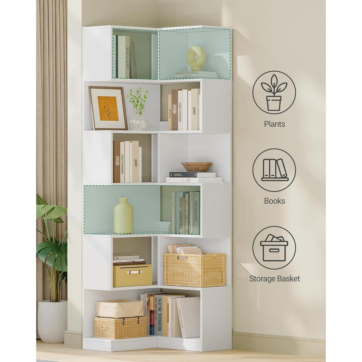 BÜCHERREGAL L-förmig 7-stöckig Weiß 60 x 54 x 181,5 cm - Weiß, Holzwerkstoff (60/181.5/54cm)