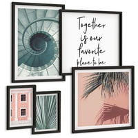 BILDER SET 5er Set - 50x50 cm & 20x30 cm & 40x60 cm Schwarzer Rahmen - Architektur-Pastellmuster - Schwarz, Kunststoff (40/60cm) - TULUP