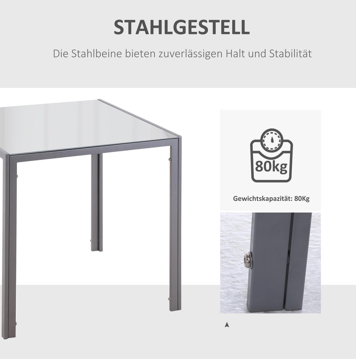 ESSTISCH 75/75/75 cm in Grau mit Glasplatte und Stahlgestell - Grau, Metall (75/75/75cm) - BEAOK