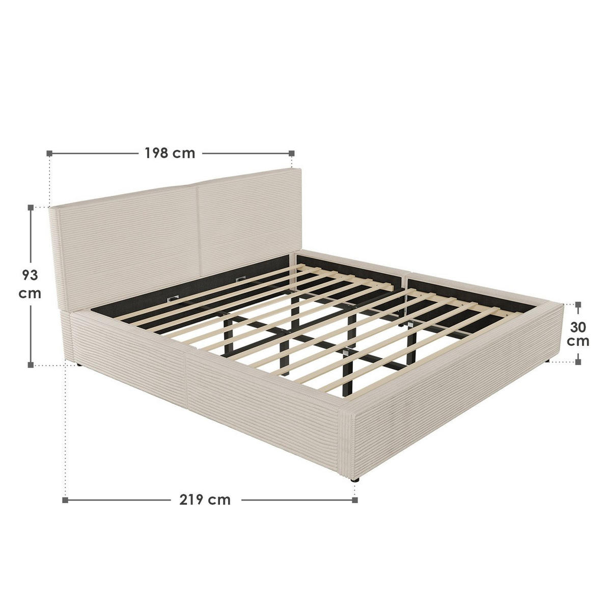 POLSTERBETT Salerno Cord beige 180x200 cm - Beige, Textil (180/200cm) - Juskys