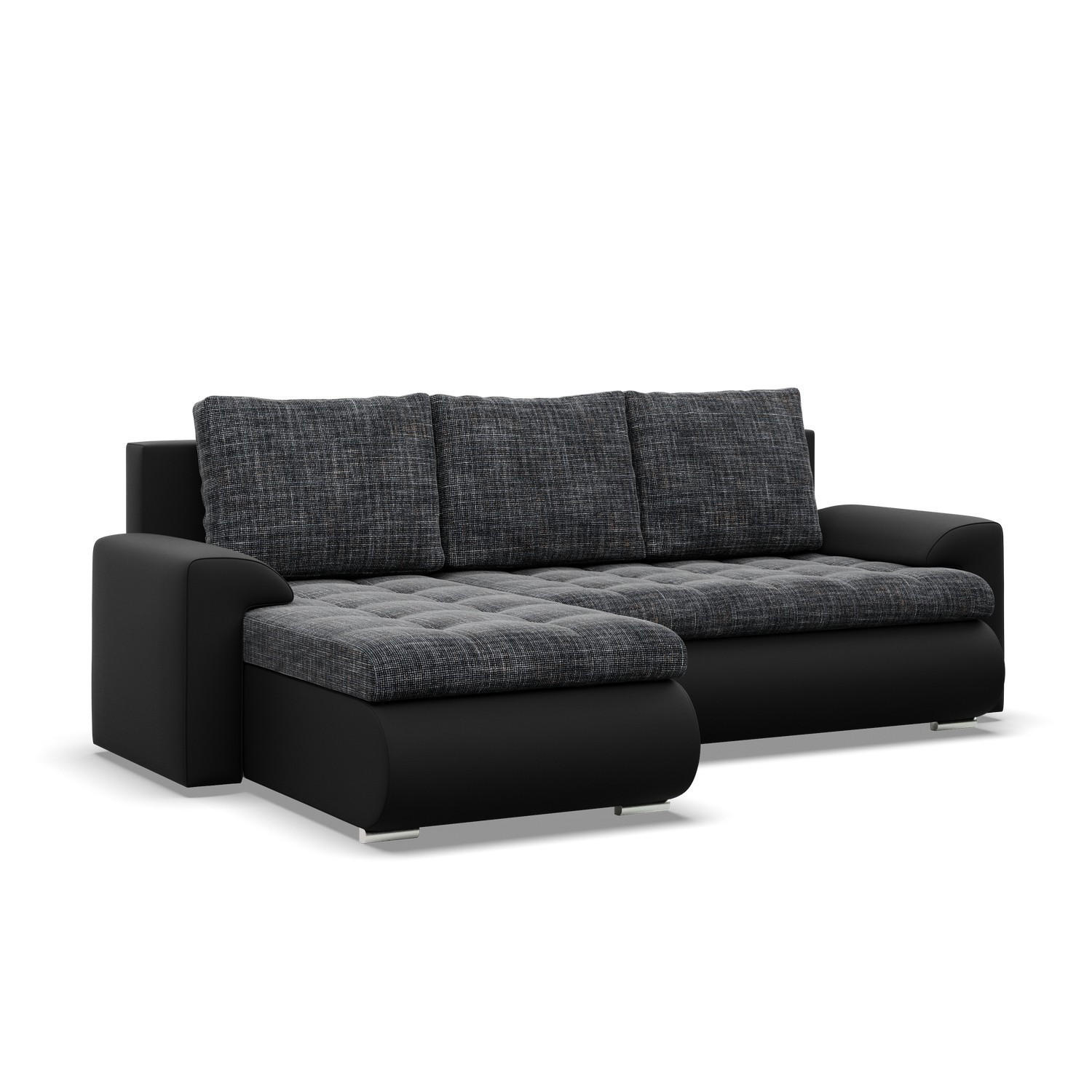 ECKSOFA LINKS MIT SCHLAFFUNKTION FORESTA, Schwarz + Schwarz - Schwarz, Textil (230/159cm) - Mebligo