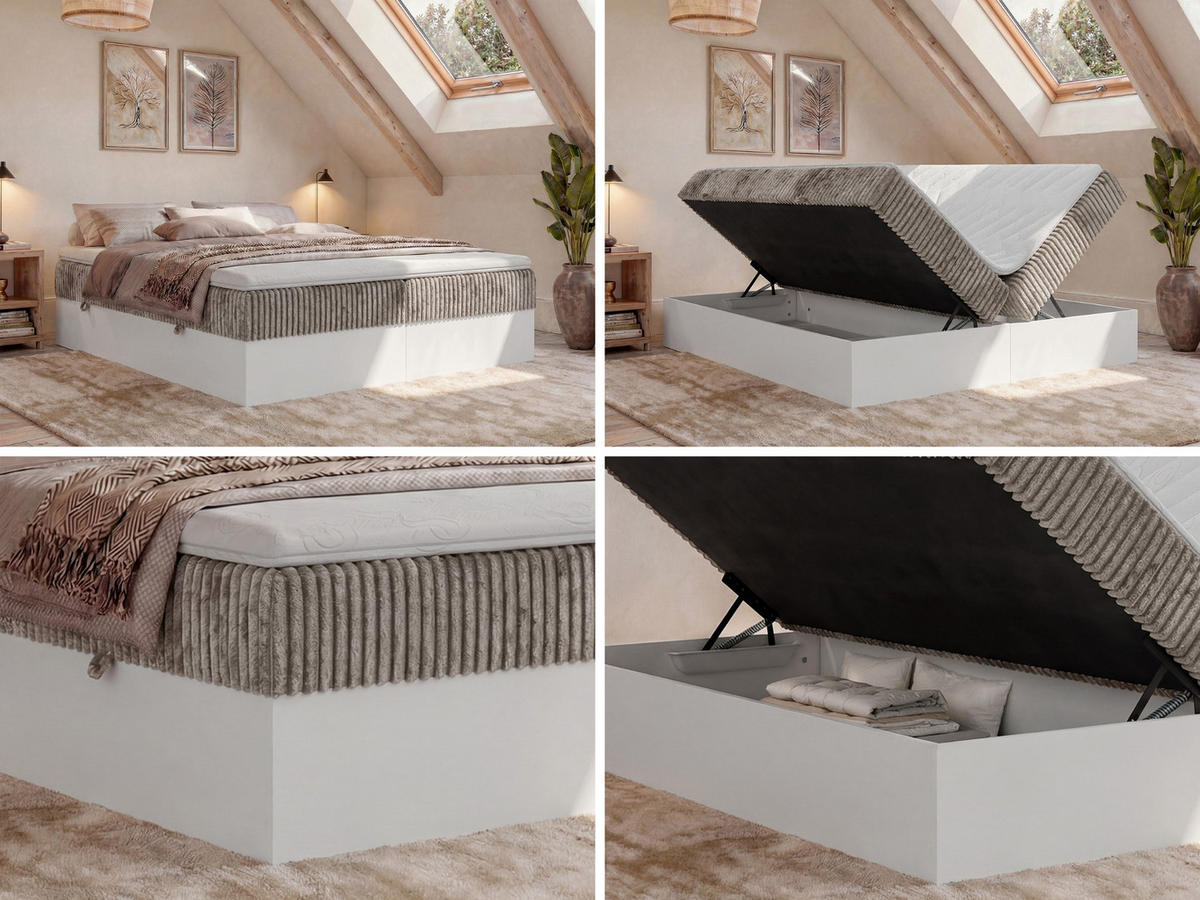 BOXSPRINGBETT TRAVIT ZERO 140/200 - Hellbraun Cord - Topper T25 - H3 - Hellbraun/Schwarz, Kunststoff/Textil (140/200cm) - MKS