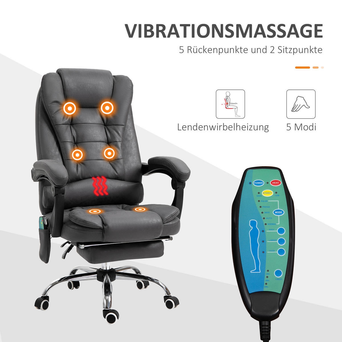 BÜROSTUHL mit Massagefunktion, Ergonomisch Schreibtischstuhl mit Liegefunktion - Blau/Silberfarben, Kunststoff/Textil (70/119/65cm) - Vinsetto