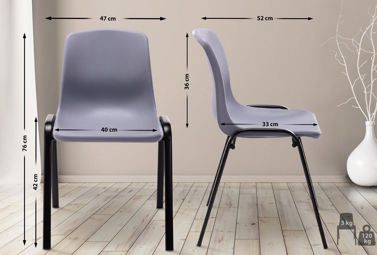 STAPELSTUHL Kunststoff grau - Schwarz/Grau, Kunststoff/Metall (47/76/52cm) - CLP