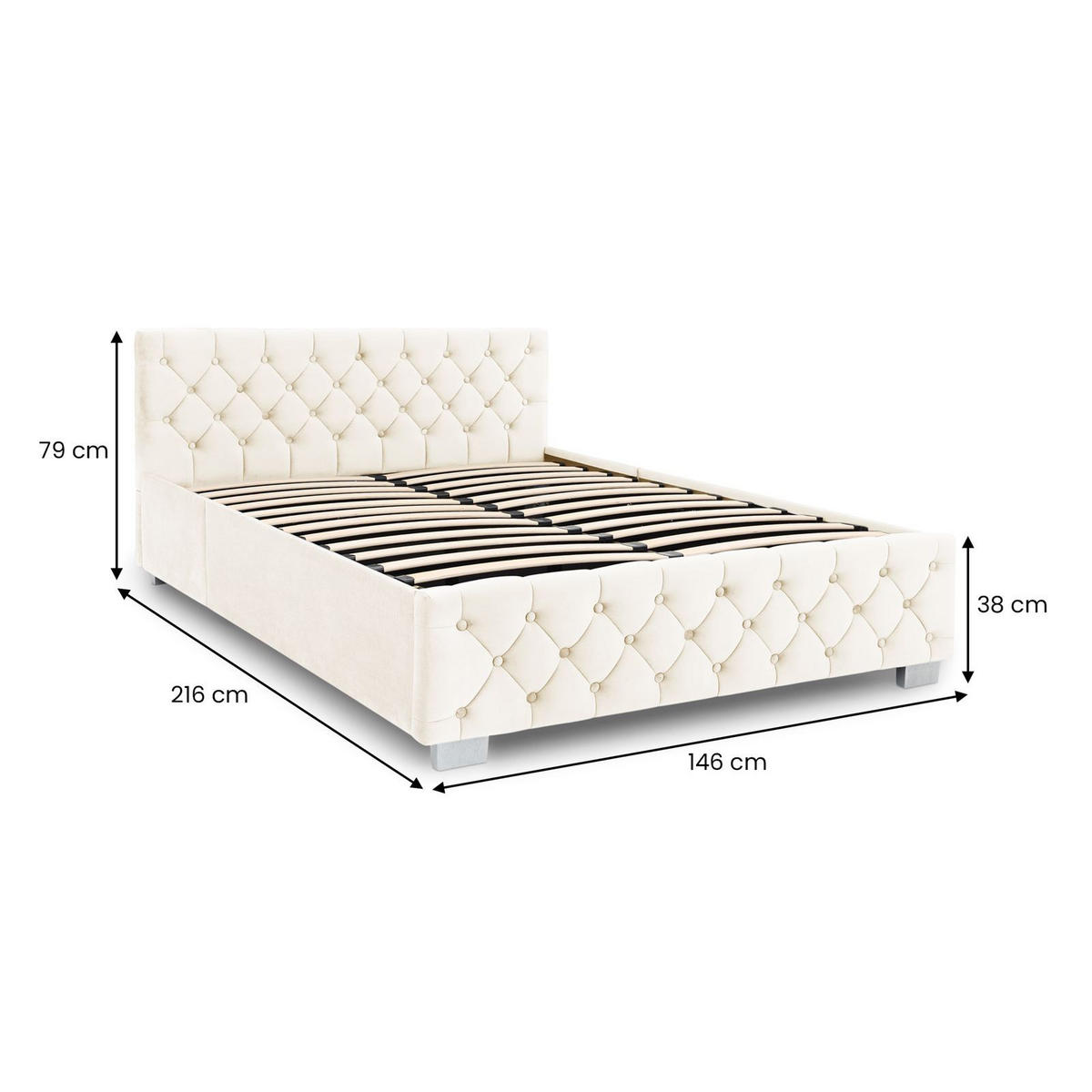 POLSTERBETT NURI 140x200 cm cremeweiß - Creme, Textil (140/200cm) - IDIMEX