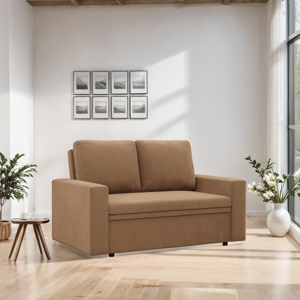 Thumbnail - Simkam Furniture Sofa, Cappuccino, Textil, 148x90x87 cm, Wohnzimmer, Sofas & Couches, Schlafsofas