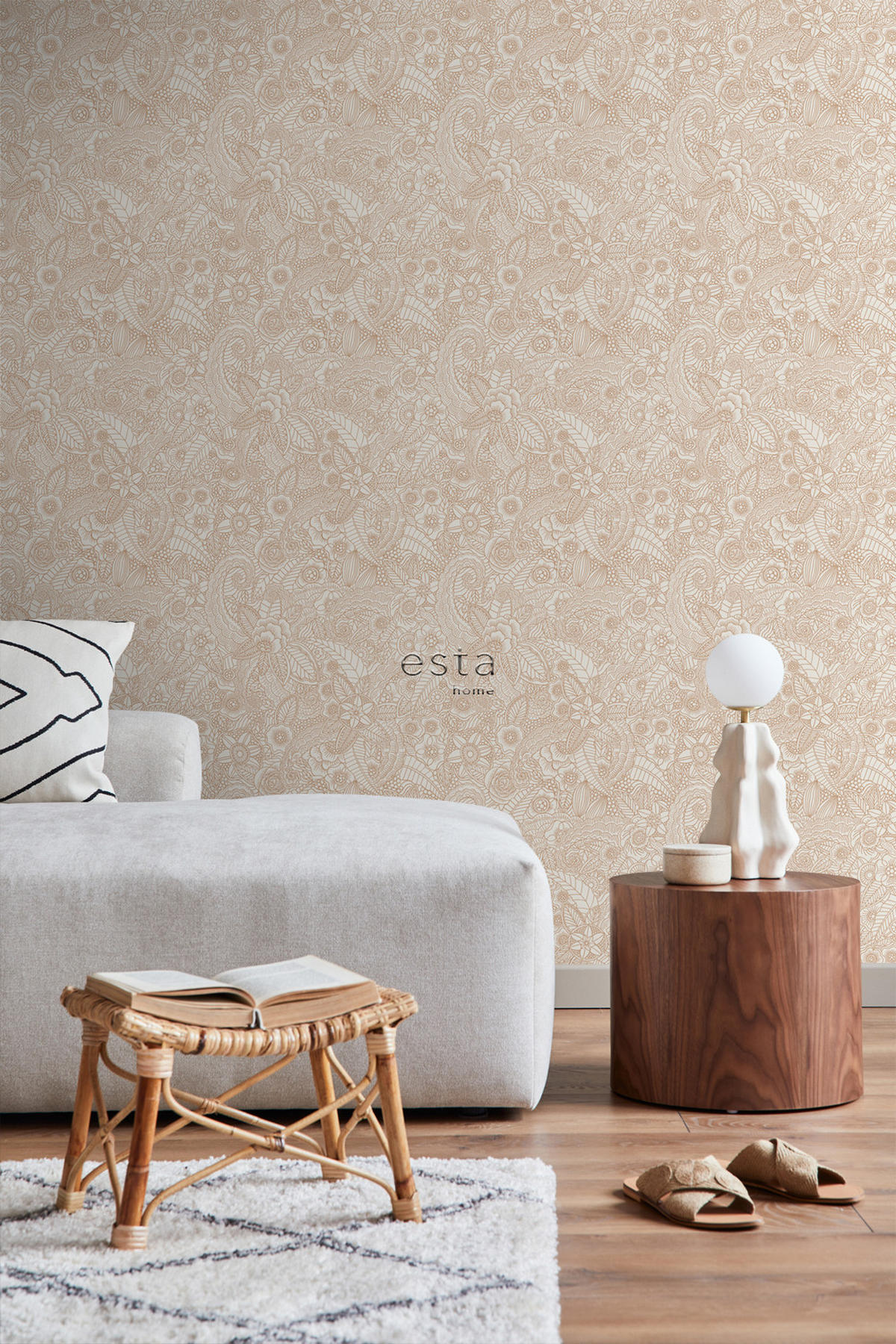 TAPETE Blumenzeichnungen 53 cm x 10.05 m - Beige, Papier (53/1000cm) - ESTAhome