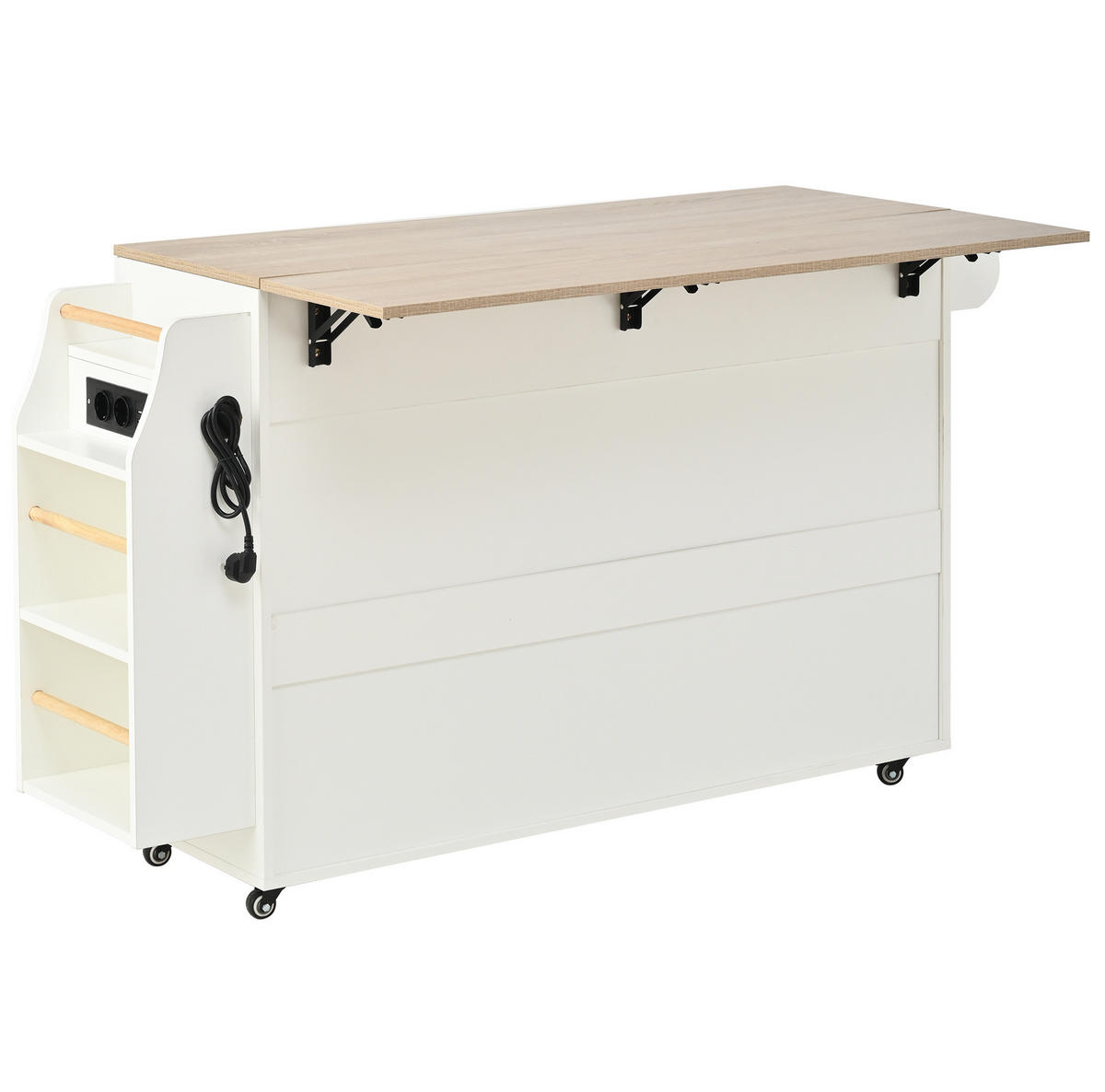 KÜCHENINSEL 120/40(70)/90 cm mit Auszugsplatte, Steckdosen, Abfallfach und Rollen, MDF, Weiß - Weiß, Holzwerkstoff (120/90/70cm) - Redom