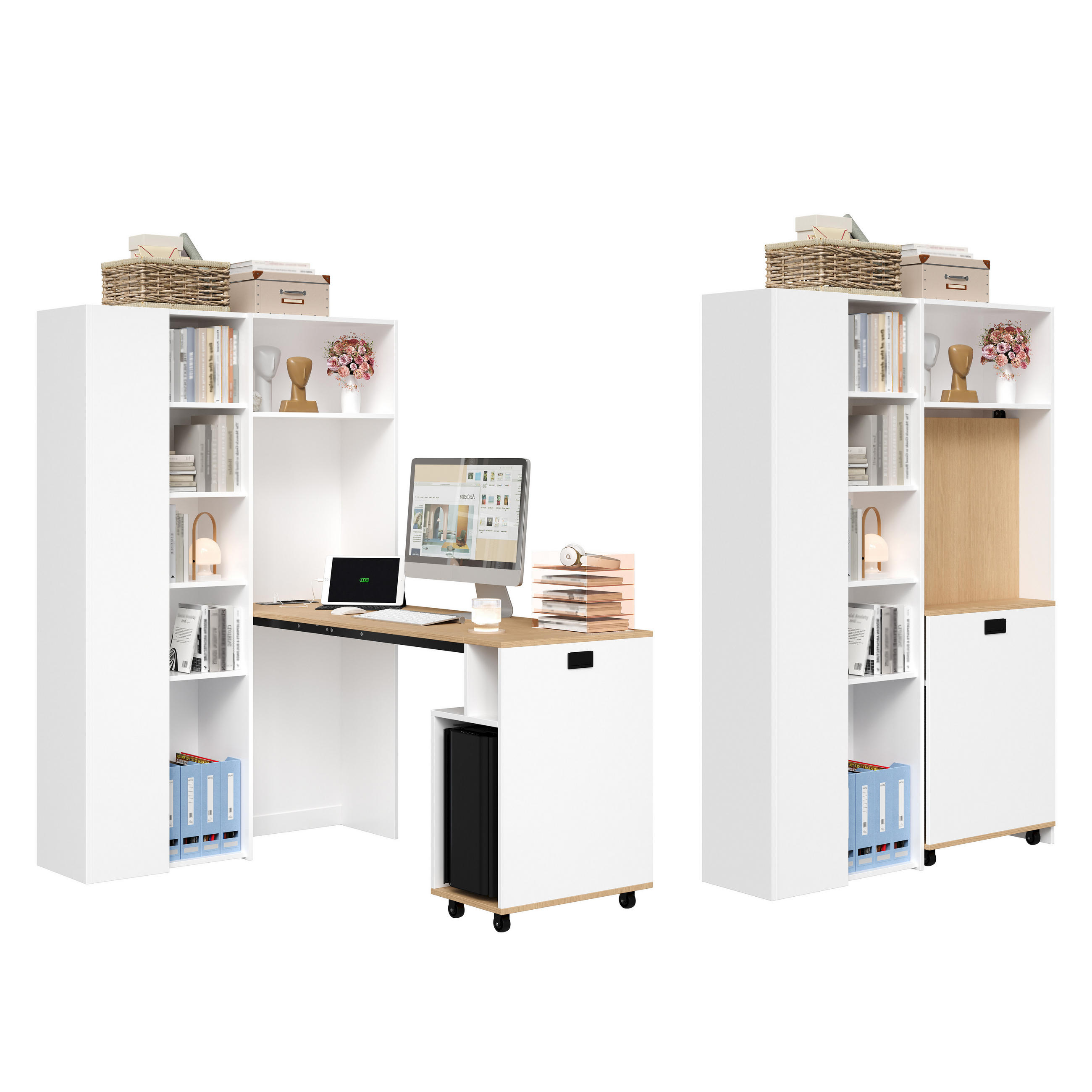 SCHREIBTISCH 2 in 1 Bücherregal und Schreibtisch 160cm MDF - Weiß, Holzwerkstoff (30.5/104.5/160cm) - Gisaae