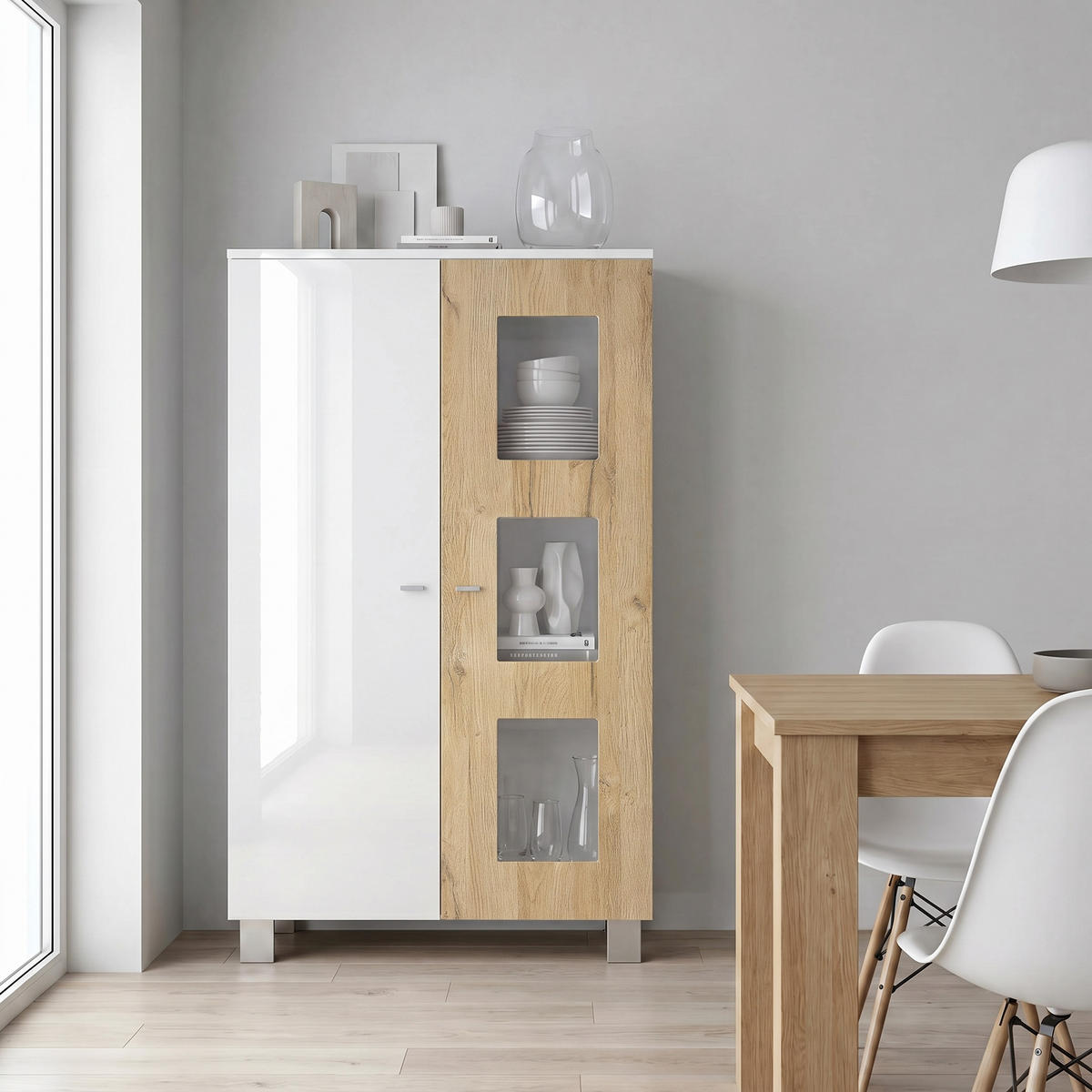 VITRINE Denjo Tür in Eiche Natur - Eichefarben, Holzwerkstoff (71/129/35cm) - Vladon