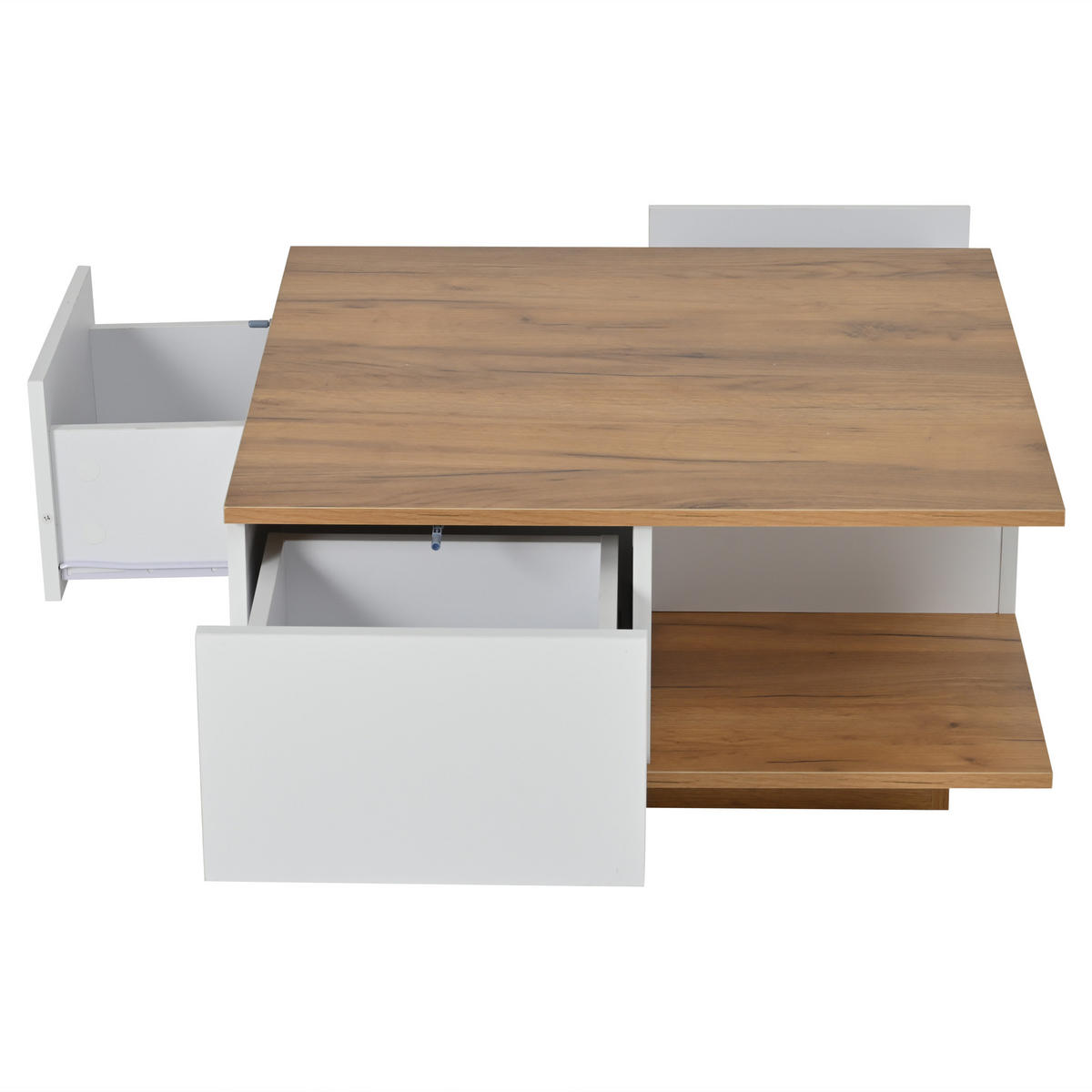 COUCHTISCH Weiß/Nussbaumfarben, 70/70/31,5 cm mit 3 Schubladen - Weiß, Holzwerkstoff (70/70/31.5cm) - PANGIVO