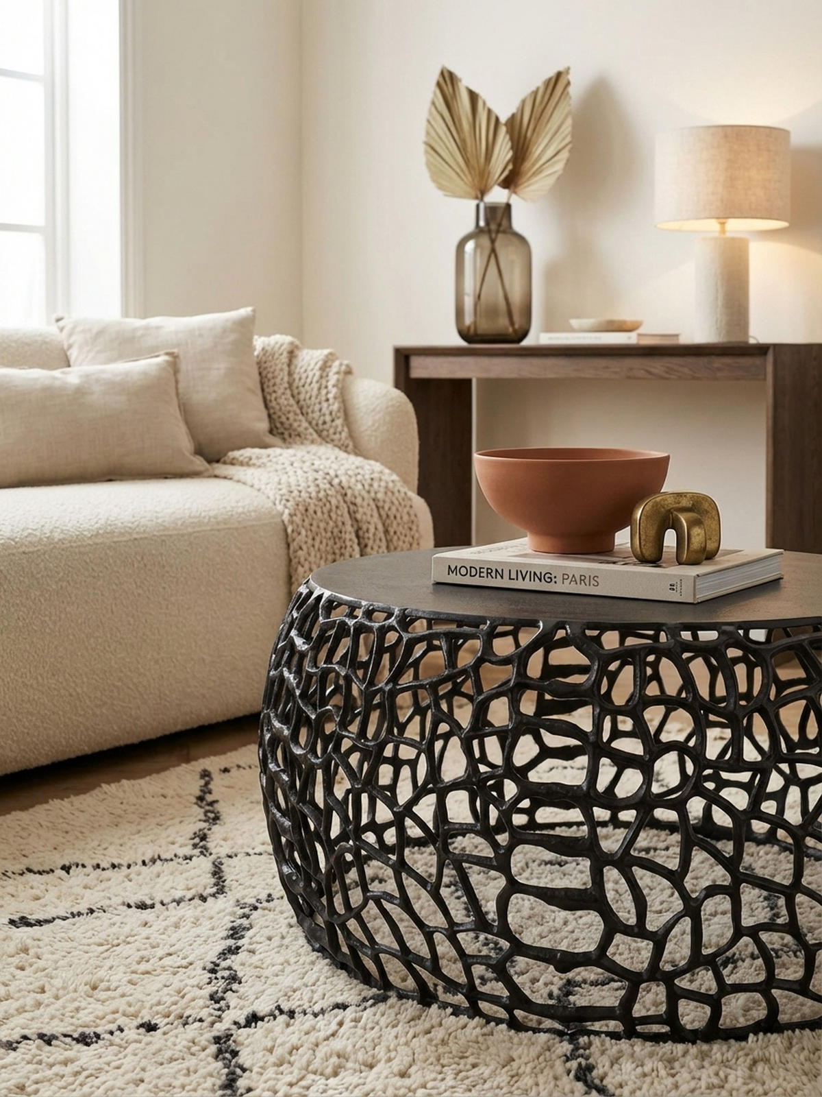 COUCHTISCH mit Aststruktur, lackiertes Aluminium, handgefertigt, Ablagefläche, Schwarz 66x66x30 cm - Schwarz, Metall (66/66/30cm) - KADIMA DESIGN