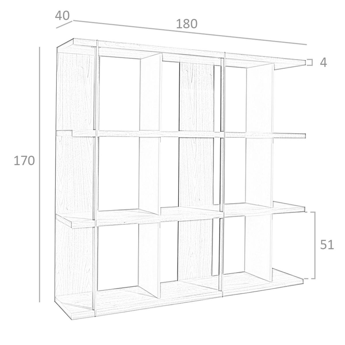 REGAL Regal aus Nussbaum und grauem Holz 180/40/170 cm - Walnussfarben/Schwarz, Holz (180/170/40cm) - ANGEL CERDA