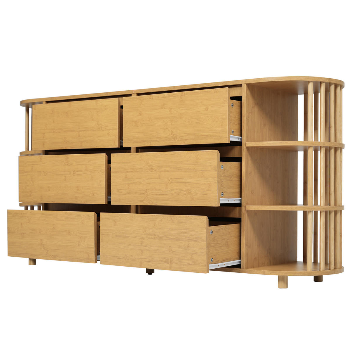KOMMODEN-SIDEBOARD 160/40/75 cm mit 6 Schubladen & offenen Fächern in Eiche - Naturfarben, Holzwerkstoff (160/75/40cm) - BEAOK