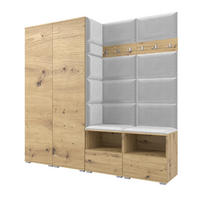 GARDEROBE NELA VI 200 cm (Kompaktgarderobe Artisan Eiche mit Sitzpolster Hellgrau 32 Schrank & Paneel) - Silberfarben/Hellgrau, Holz/Holzwerkstoff (200/187/40cm) - Ravio