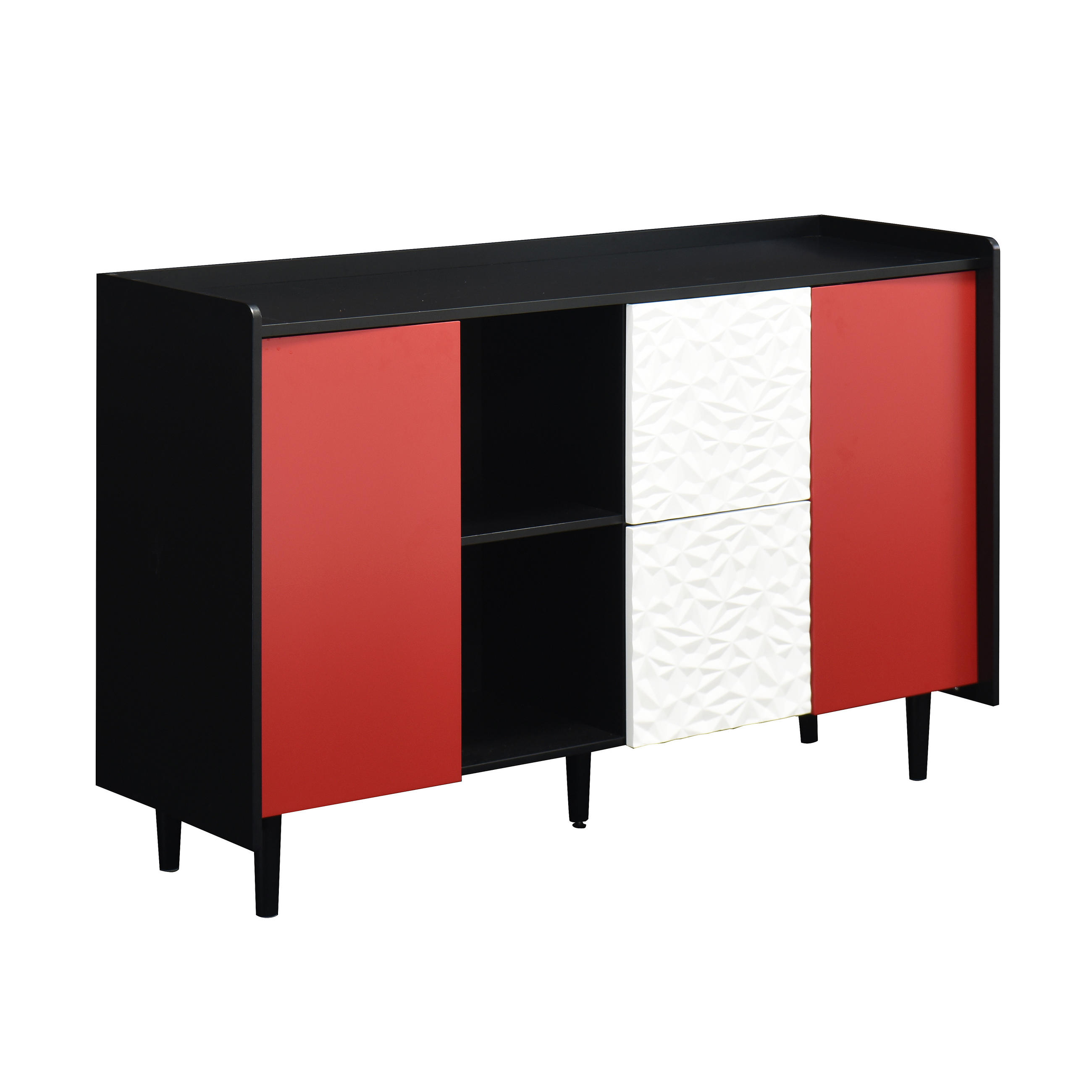 SIDEBOARD DE-38875 120/40/80 cm 2 Schubladen und offene Fächer Schwarz/Rot - Rot, Holzwerkstoff (120/80/40cm) - ComfortXL