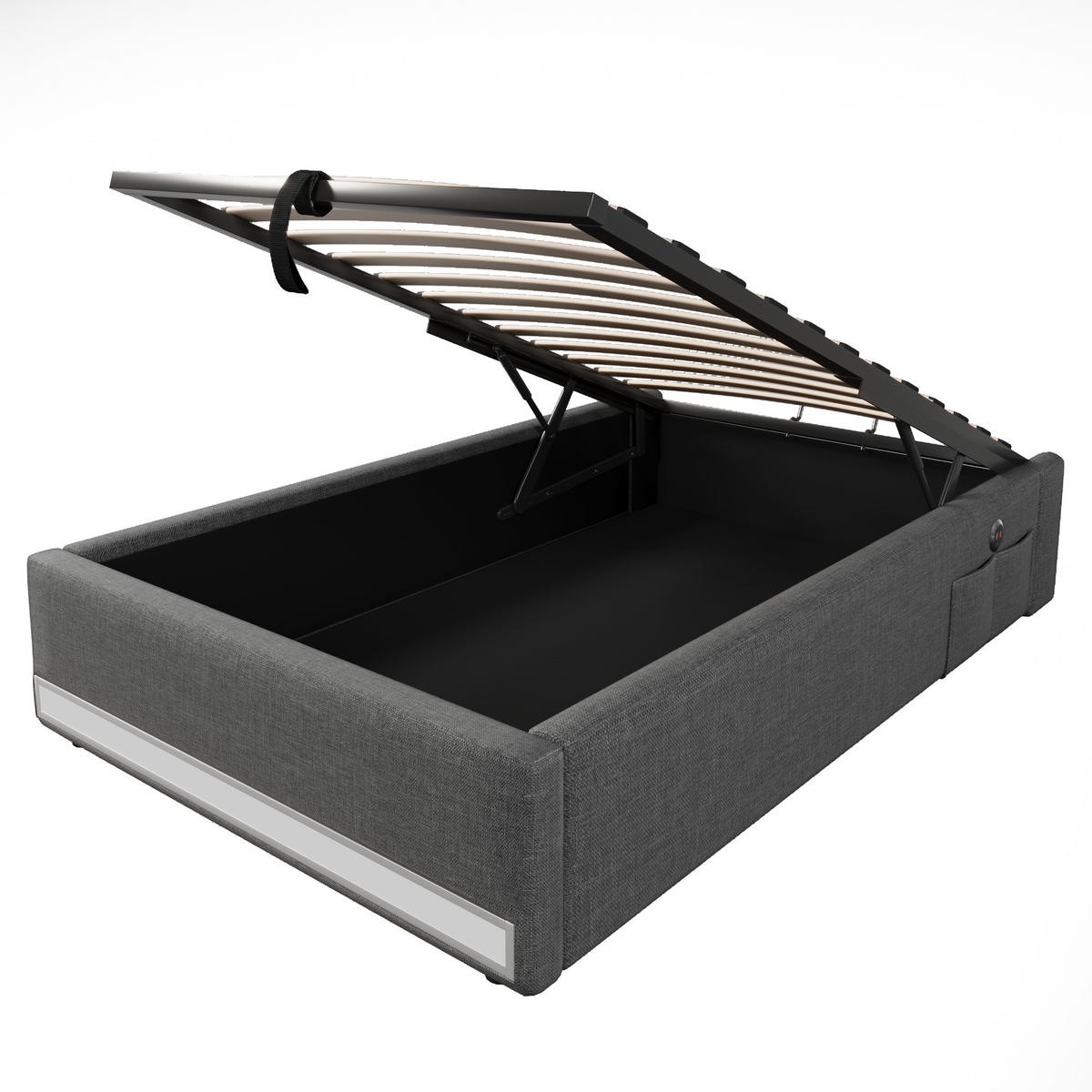 POLSTERBETT 90x200cm Grau LED-Leiste USB-C Hydraulik - Grau, Holz (90/200cm) - FLIEKS