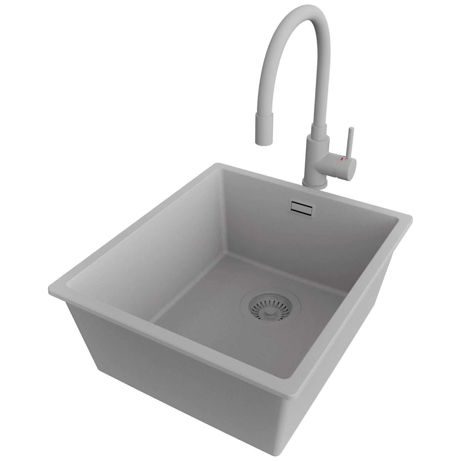 UNTERBAUSPÜLE GRANIT London, 2-er set Grau 41/47 cm 1 Becken + Küchenarmatur 38/14 cm + Ablauf-Set ab 45er Unterschrank - Grau, Kunststoff (41/20/47cm) - Primagran