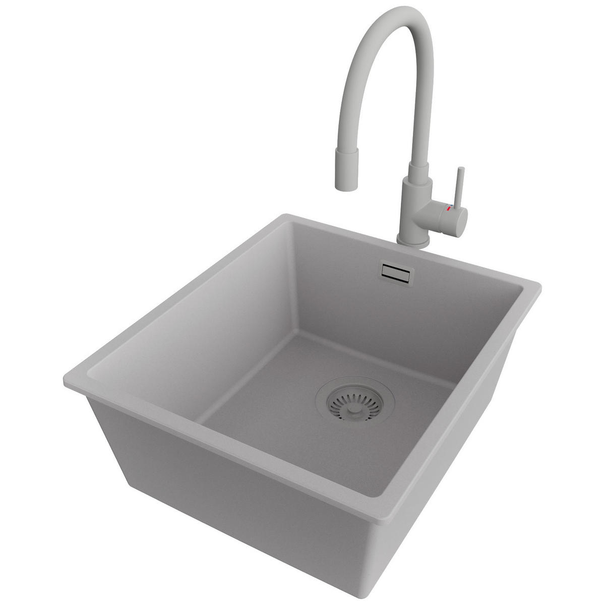 UNTERBAUSPÜLE GRANIT London, 2-er set Grau 41/47 cm 1 Becken + Küchenarmatur 38/14 cm + Ablauf-Set ab 45er Unterschrank - Grau, Kunststoff (41/20/47cm) - Primagran