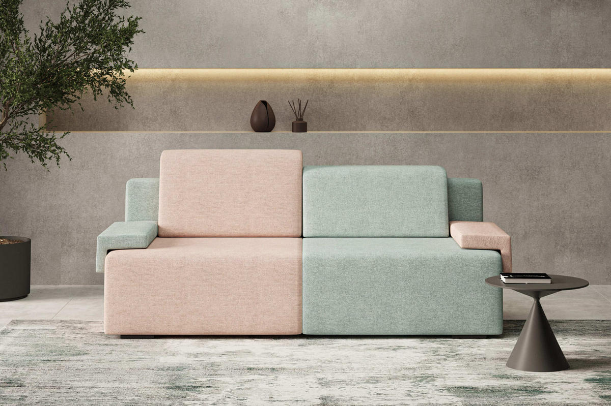 SCHLAFSOFA HOOK - Schmutziges Rosa +Türkis (Diosa 60 + 70) - Rosa, Holzwerkstoff (200/88/98cm) - Möblo