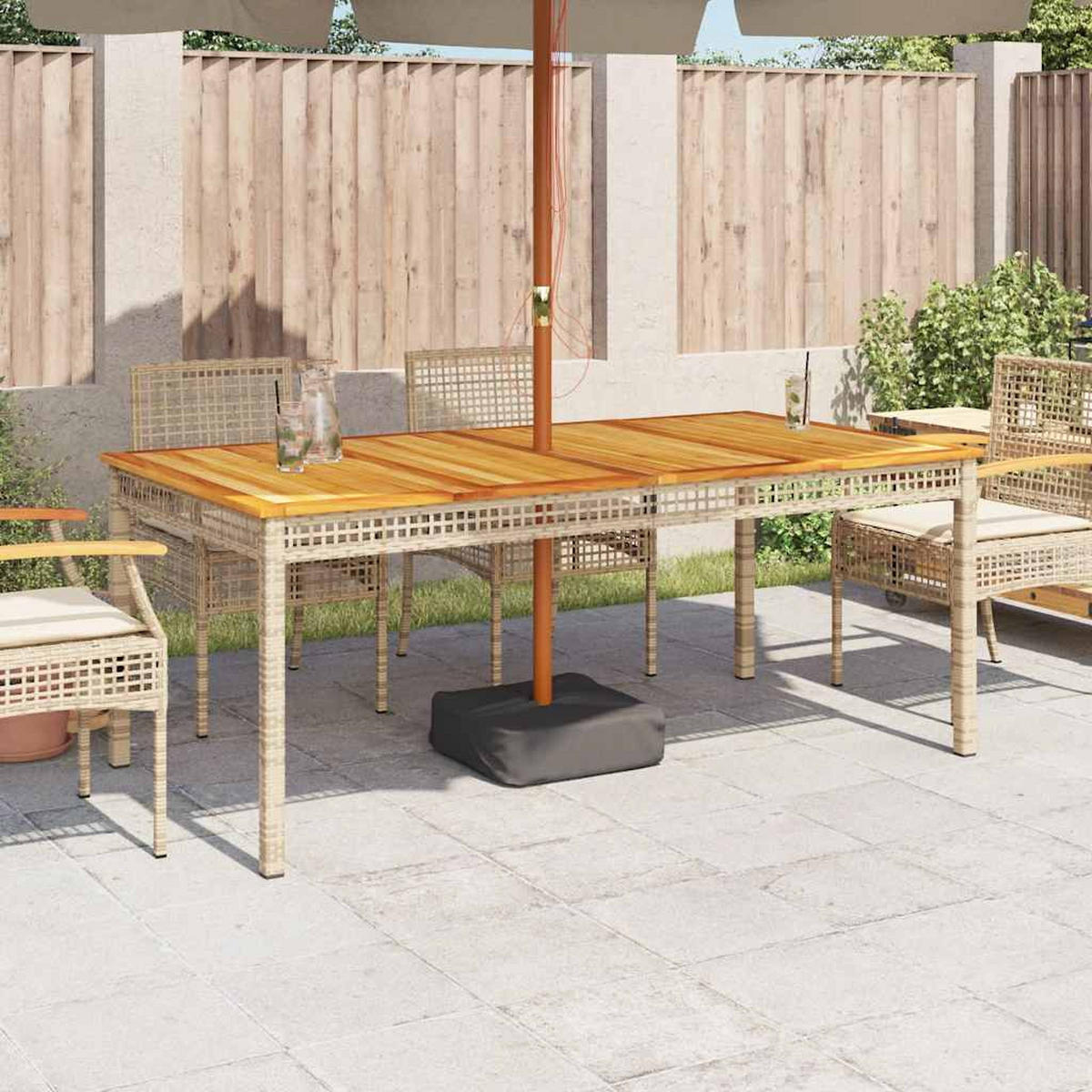 GARTENTISCH Beige 180/90/75 Cm Poly Rattan Akazienholz - Beige, Kunststoff (180/90/75cm) - vidaXL