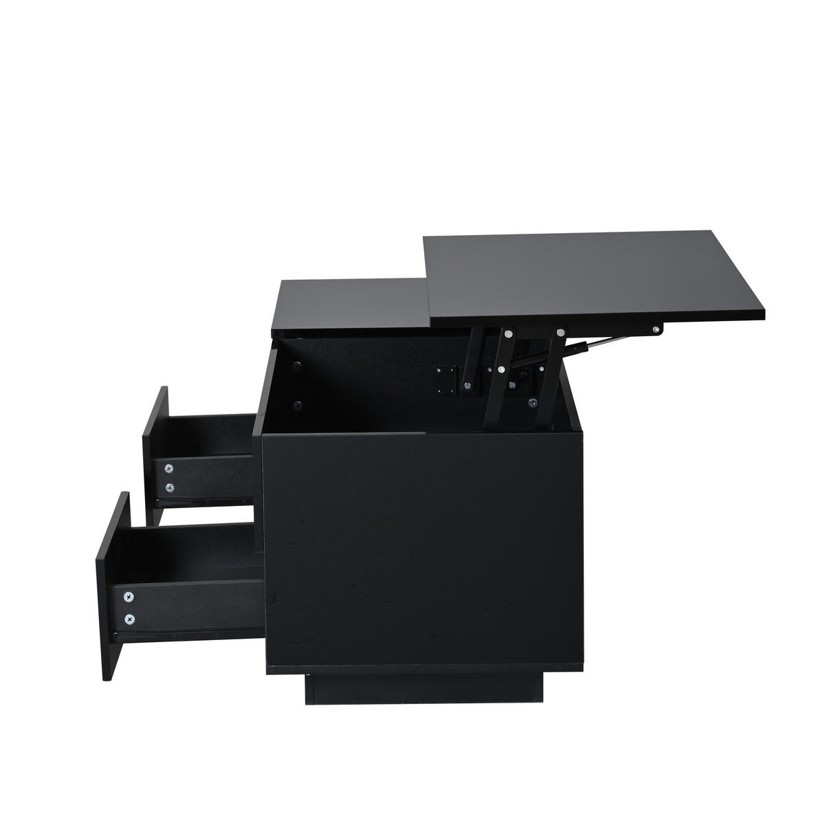 COUCHTISCH 100/45/43 cm Schwarz aus Holzwerkstoff mit höhenverstellbarer Tischplatte LED und 2 Schubladen - Schwarz, Holzwerkstoff (100/45/43cm) - OKWISH