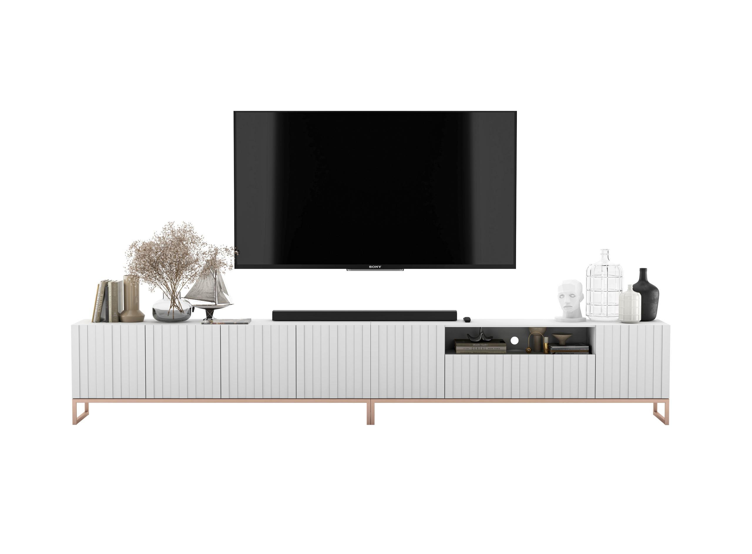 TV-LOWBOARD 2-er Set Elpis2 Weiß Matt mit Metallrahmen 150 cm - Weiß/Kupferfarben, Holzwerkstoff/Metall (300/51.5/36.5cm) - Meble Lindner