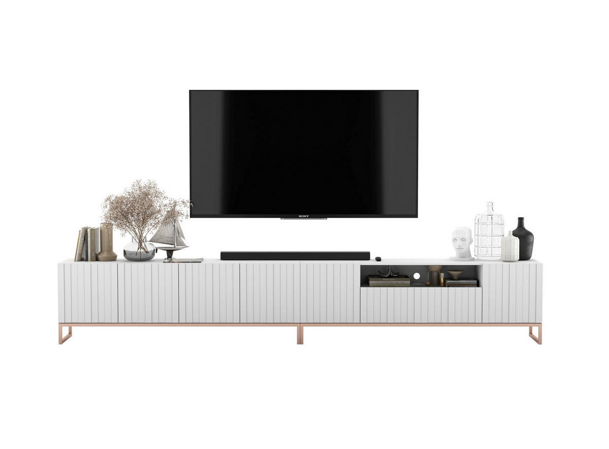 TV-LOWBOARD 2-er Set Elpis2 Weiß Matt mit Metallrahmen 150 cm - Weiß/Kupferfarben, Holzwerkstoff/Metall (300/51.5/36.5cm) - Meble Lindner