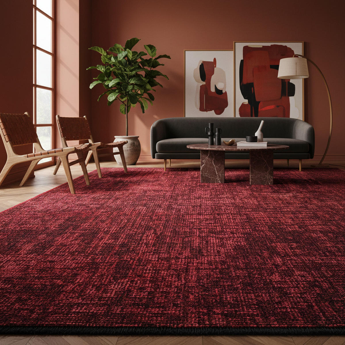 TEPPICH Kurzflor Unicolor Chenille Baumwolle Innen Rot Rechteckig 120x170 - Rot, Textil (120/170cm) - KADIMA DESIGN