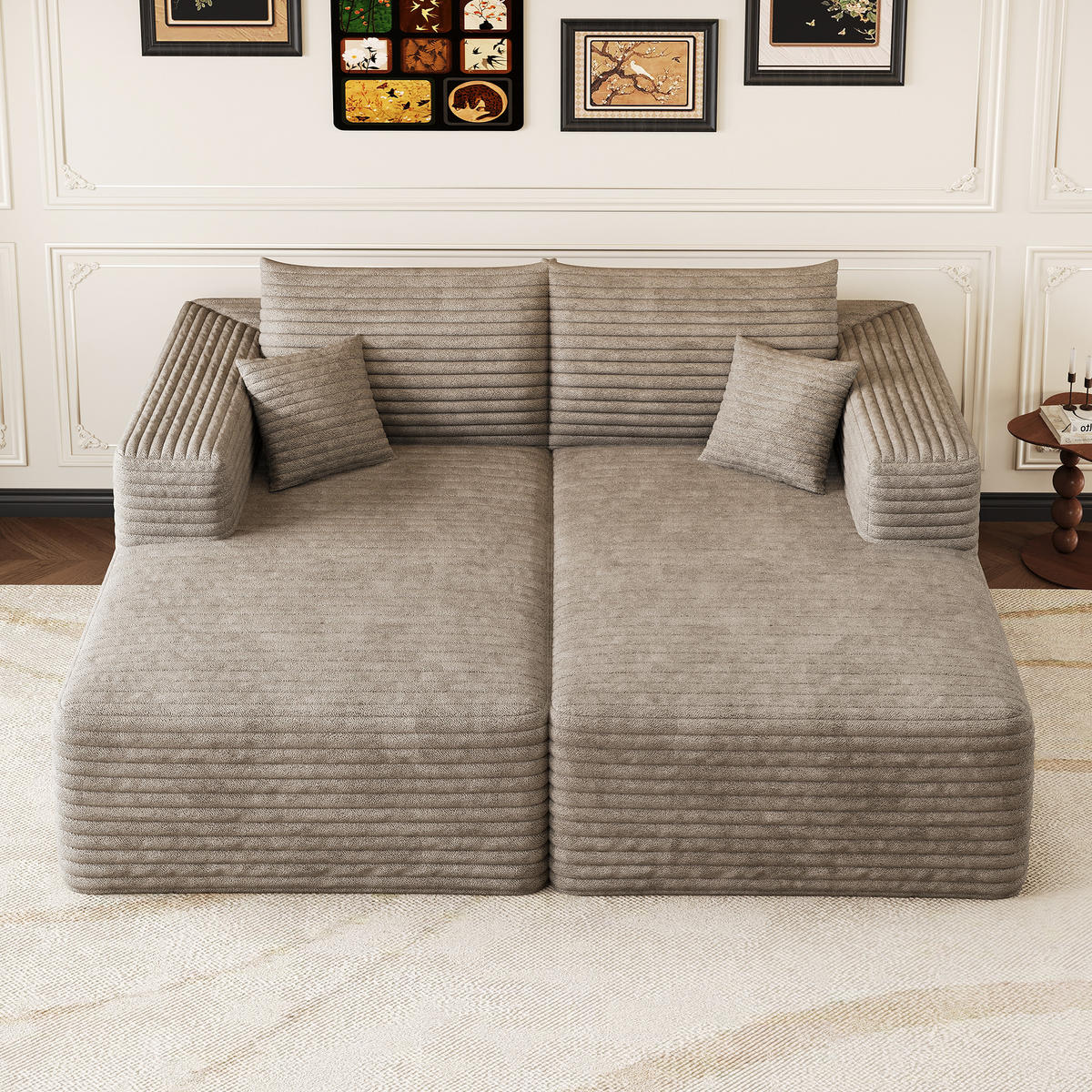 SCHLAFSOFA DE-34891 mit Chaiselongue Camel - Sandfarben, Textil (151/180cm) - ComfortXL