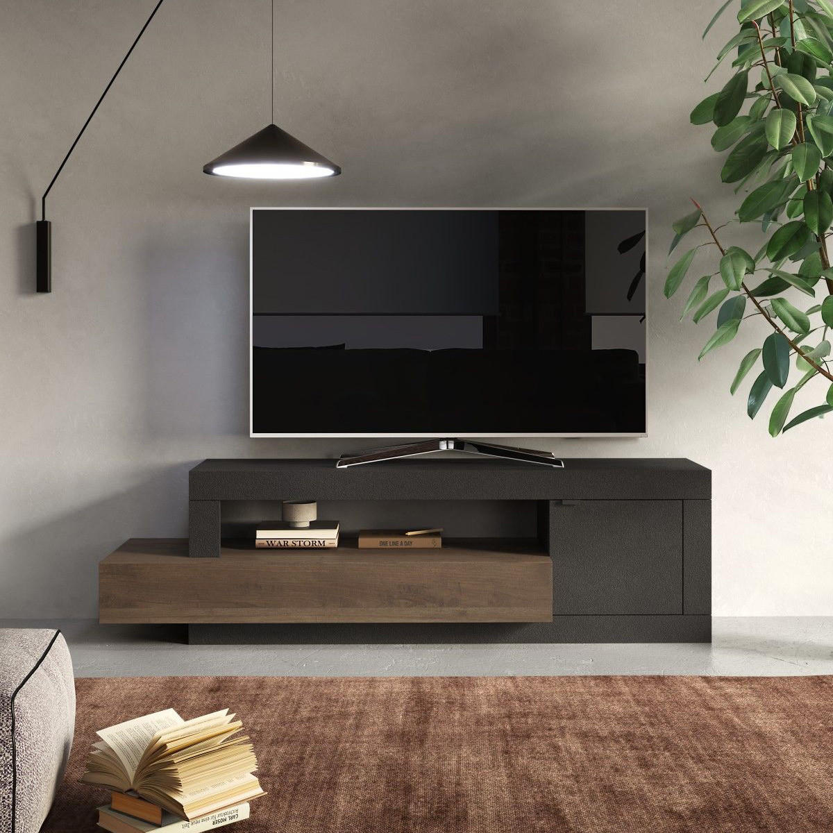 TV-MÖBEL 1 Tür und 1 Schublade Journey - L160 cm - Braun, Holzwerkstoff (42/49/160cm) - Calicosy