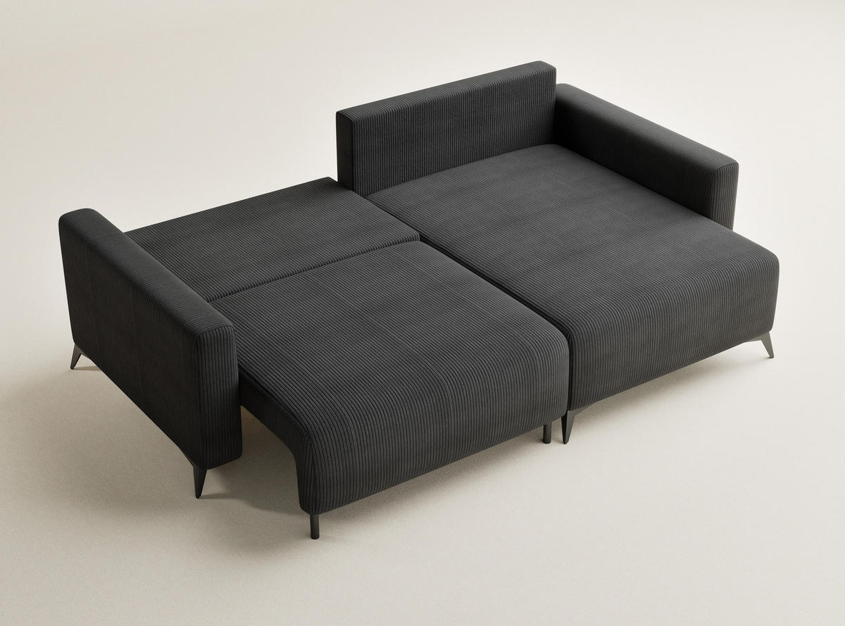 ECKSOFA MIT SCHLAFFUNKTION Leon Anthrazit Samtstoff - Anthrazit/Schwarz, Holz/Holzwerkstoff (239/148cm) - Maison de Reve