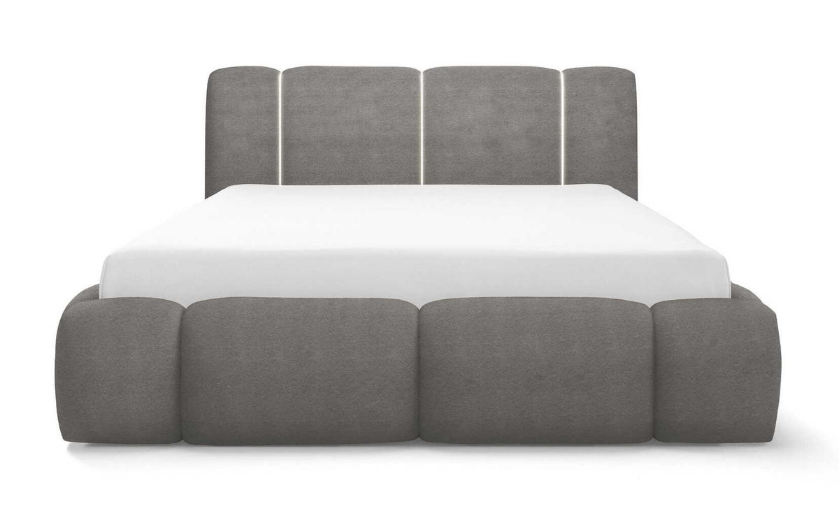 DOPPELBETT 180x200 Avelin mit Bettkasten, LED, Bouclé, Grau - Grau, Holz/Metall (180/200cm) - Emporius