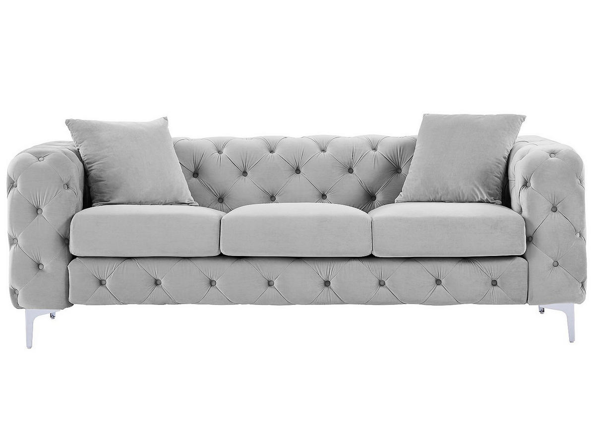 CHESTERFIELD-SOFA 3-Sitzer - Hellgrau - Samt - EDWINA - Hellgrau, Textil (220/76/91cm) - Vente-Unique