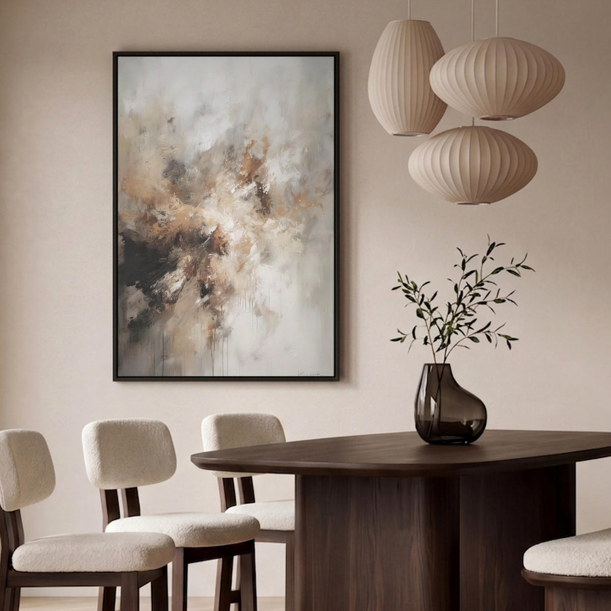 LEINWAND Bilder mit Rahmen - Farbe - Abstrakt - Beige - Kunst - 100x150 - Greige, Textil (100/150cm) - MuchoWow