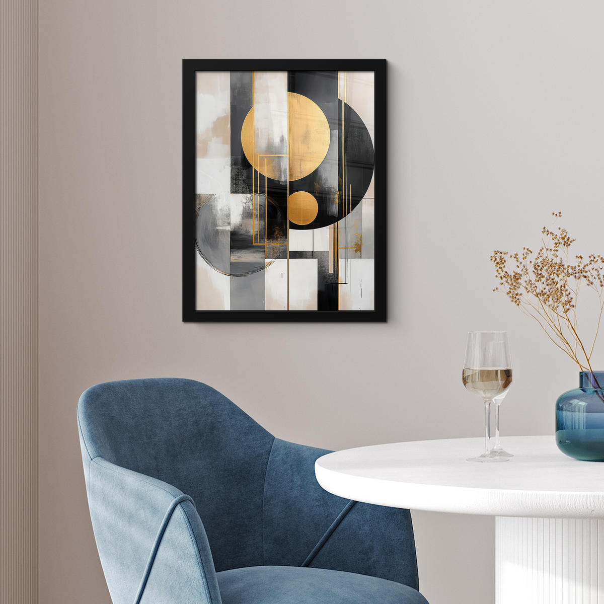 GERAHMTES BILD Abstrakt - Gold - Silber - Formen - Ästhetisch - Modern 30x40 cm - Goldfarben, Papier (30/40cm) - MuchoWow